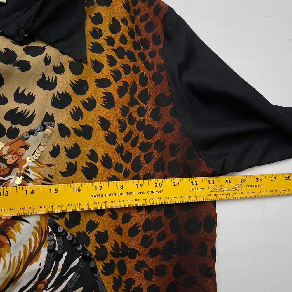 Diane Gilman Vtg Top Women L Tiger Print Silk Button Up Blouse Sequin Glam Artsy - Picture 8 of 9